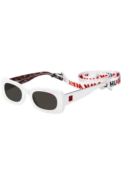 White-acetate sunglasses with detachable slogan strap