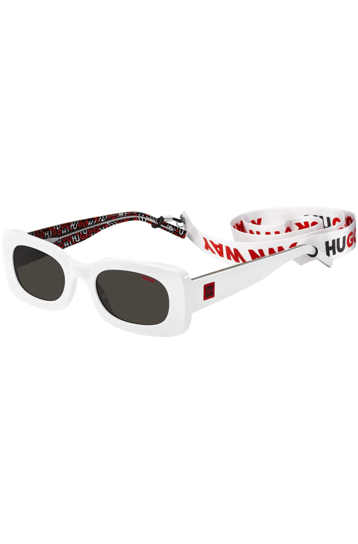 White-acetate sunglasses with detachable slogan strap