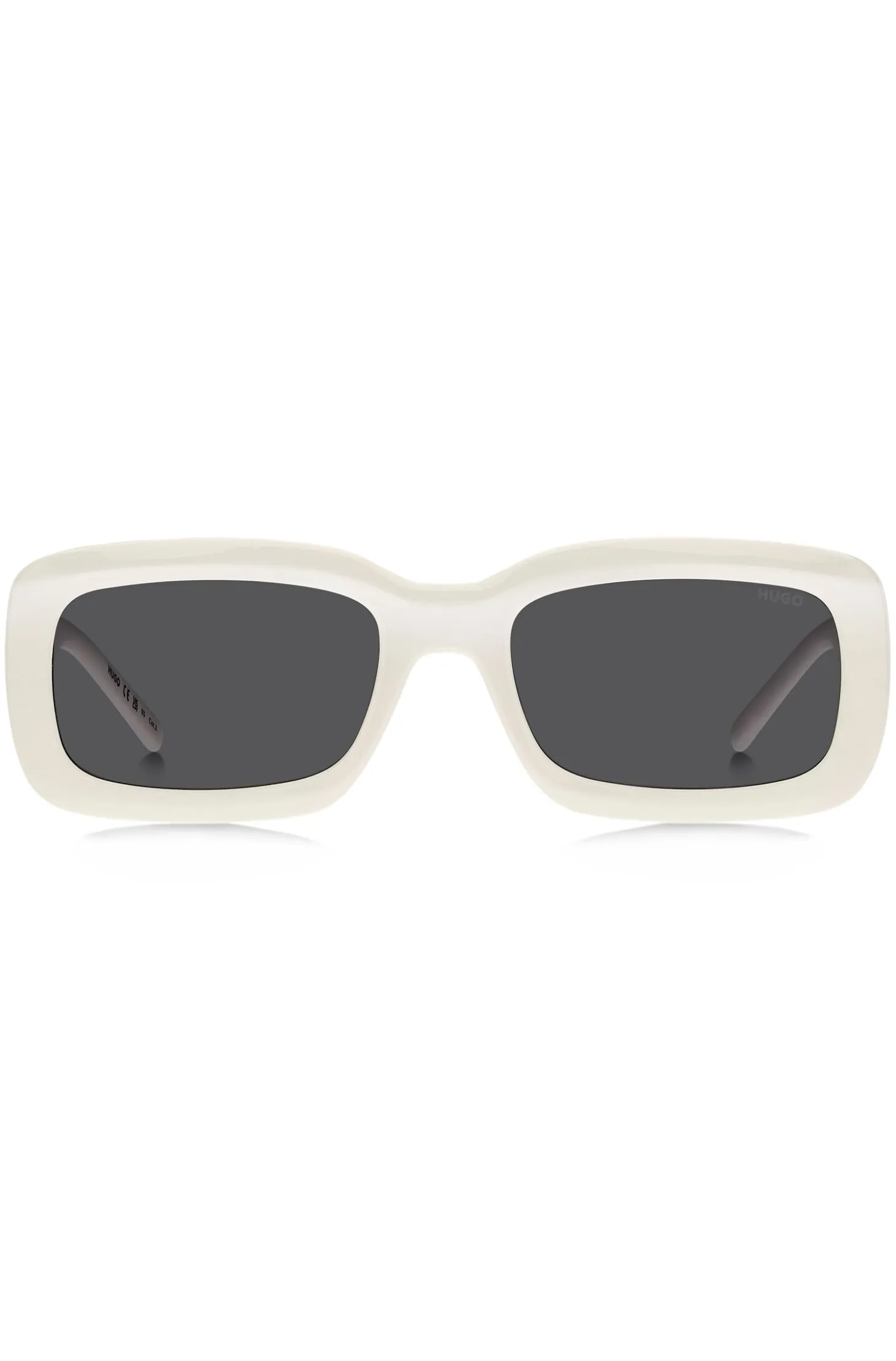 White sunglasses with stacked-logo temples