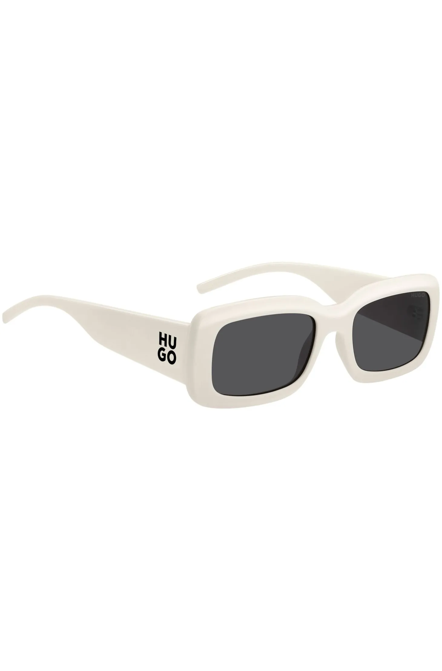 White sunglasses with stacked-logo temples
