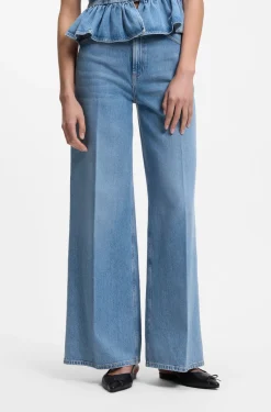 Wide-leg-fit jeans in light-blue denim