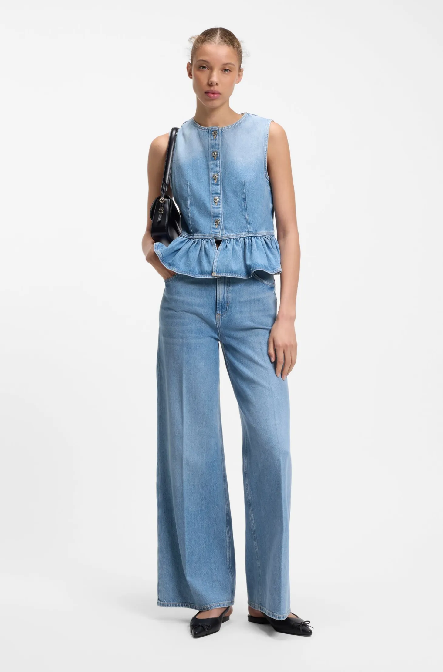 Wide-leg-fit jeans in light-blue denim