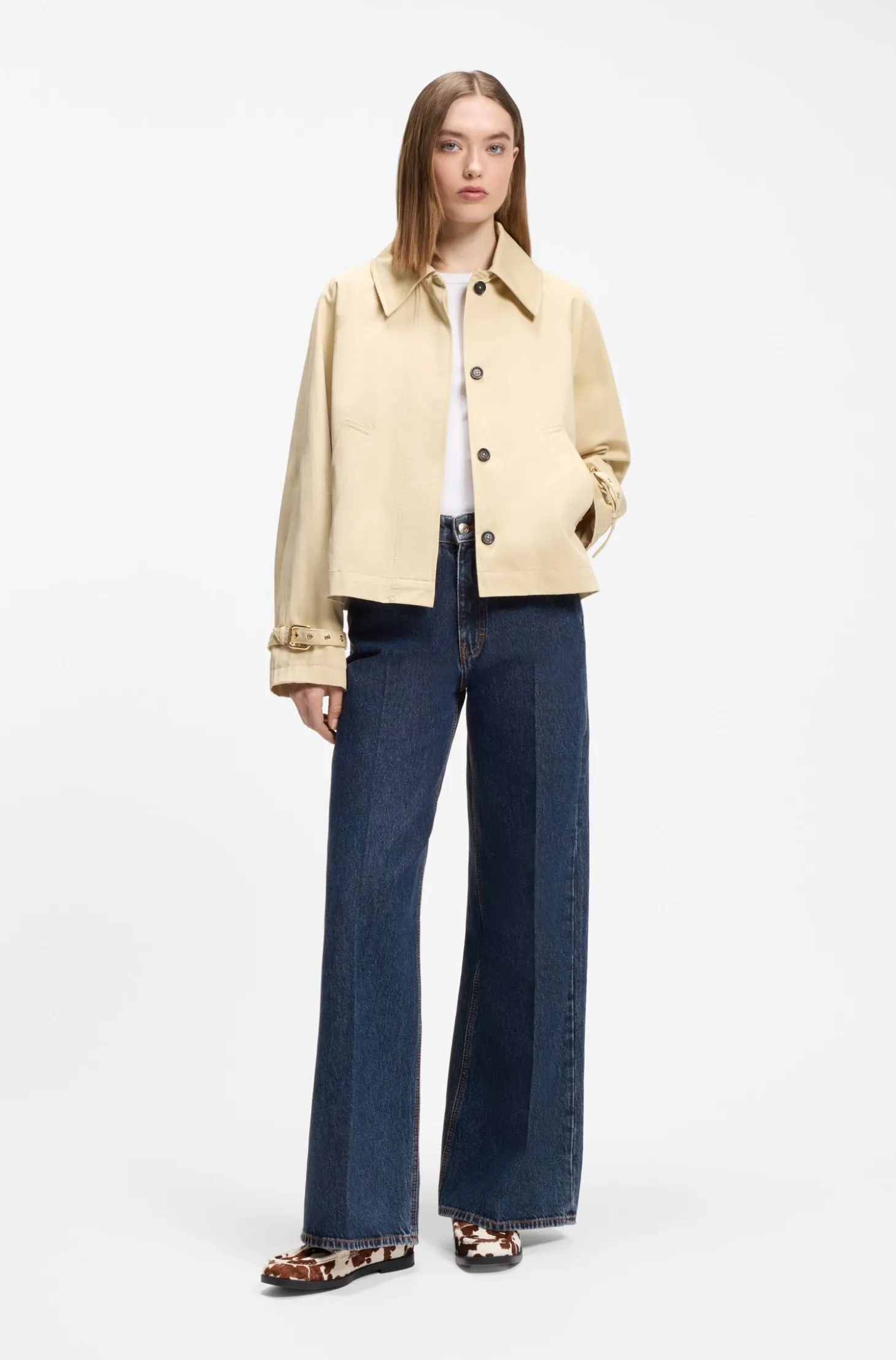 Wide-leg jeans in blue denim with front pleats
