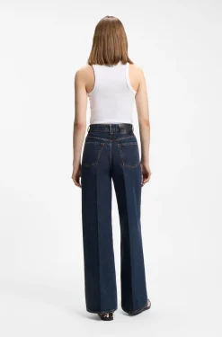 Wide-leg jeans in blue denim with front pleats
