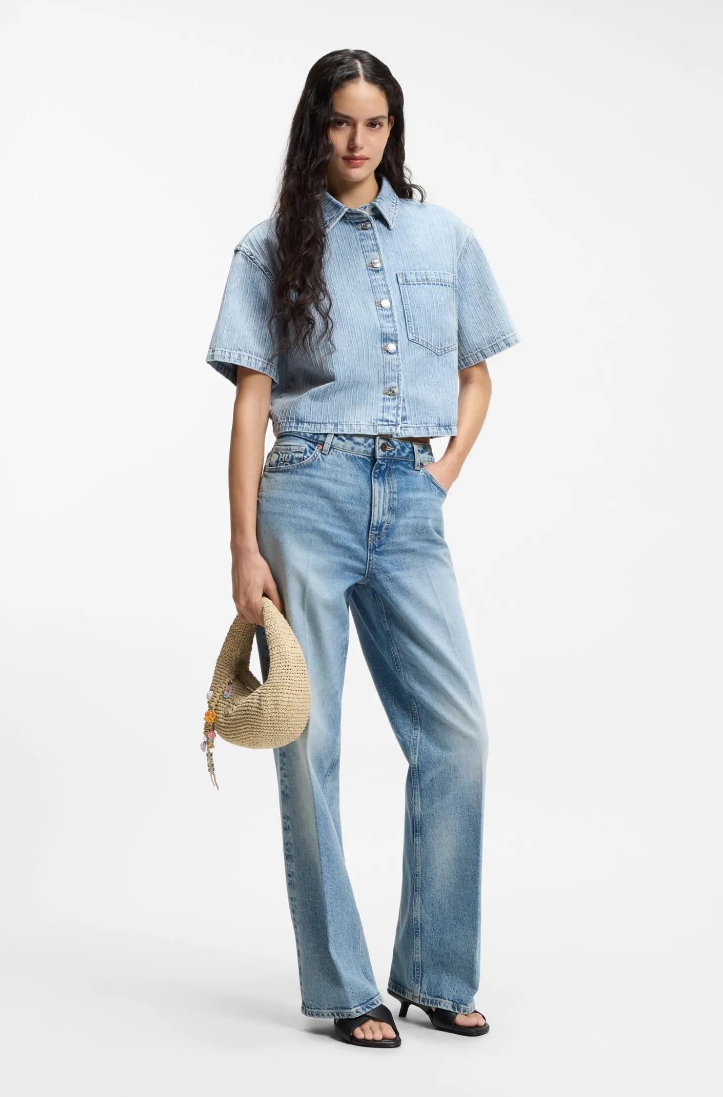 Wide-leg jeans in blue stretch denim