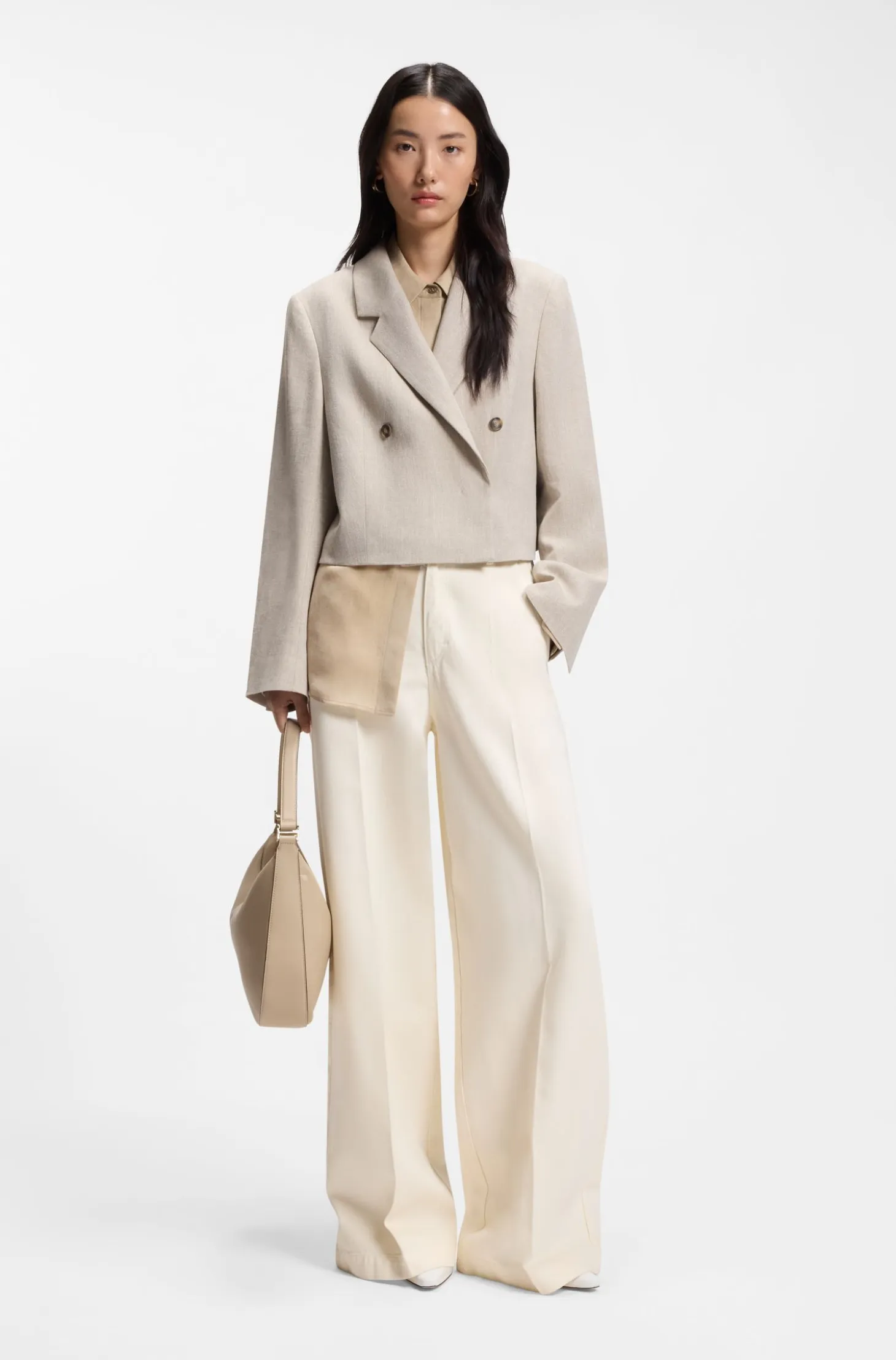 Wide-leg jeans in cream denim with front crease