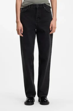Wide-leg loose-fit jeans in black cotton