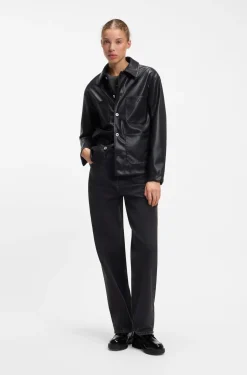 Wide-leg loose-fit jeans in black cotton