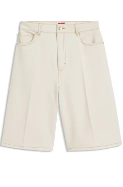 Wide-leg shorts in washed ecru denim
