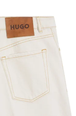 Wide-leg shorts in washed ecru denim