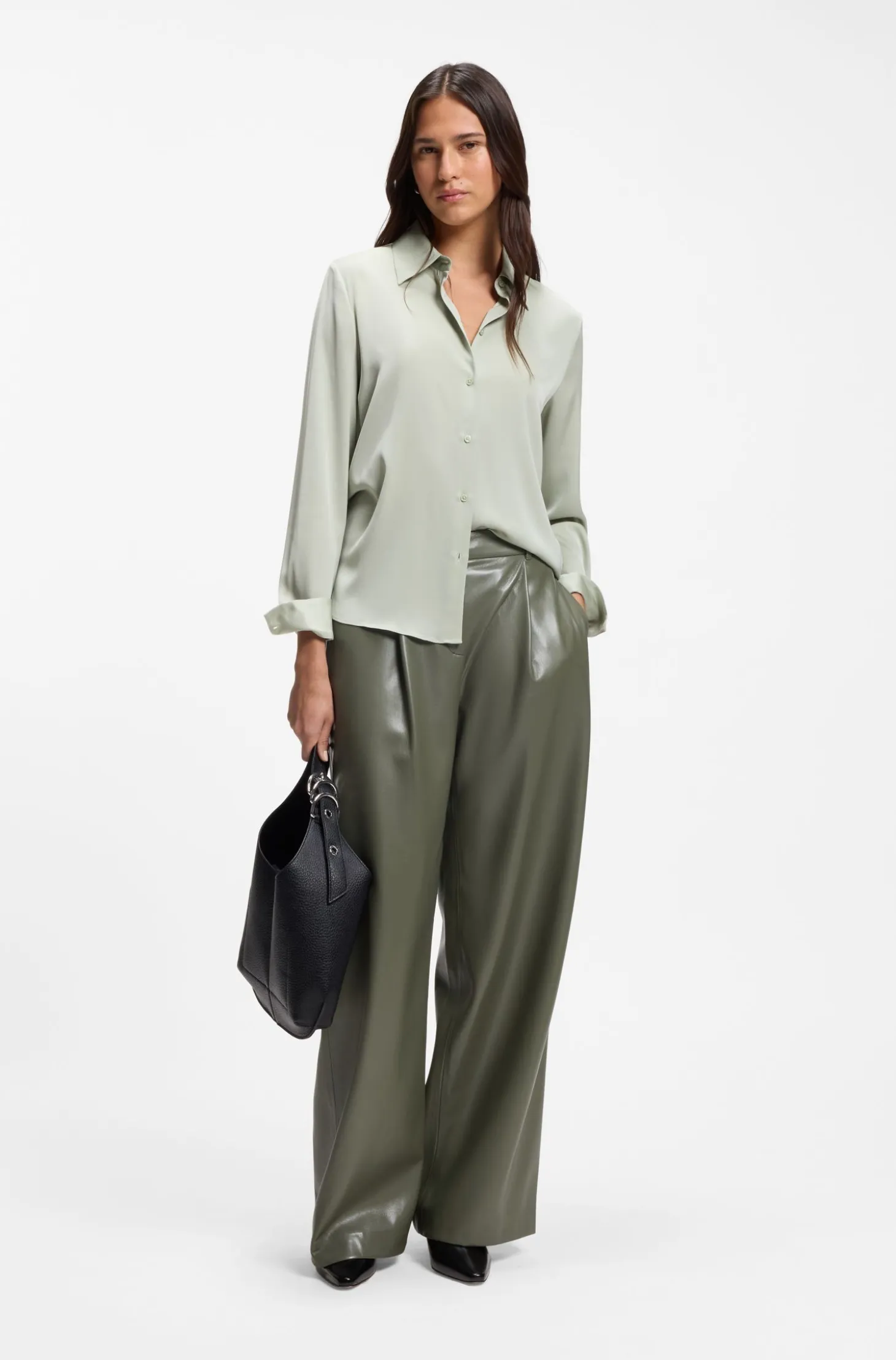 Wide-leg trousers in faux leather