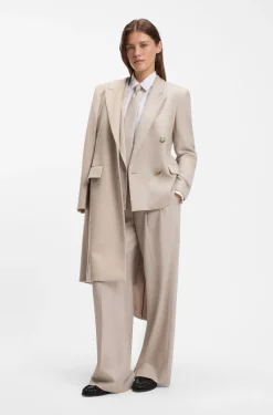 Wide-leg trousers in melange flannel with front pleats