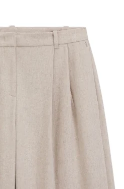 Wide-leg trousers in melange flannel with front pleats