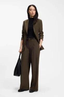 Wide-leg trousers in stretch fabric with front pleats