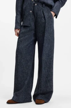 Wide-leg trousers in stretch tweed