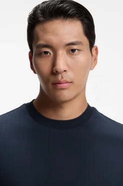 Windowpane-check T-shirt in a cotton and silk blend