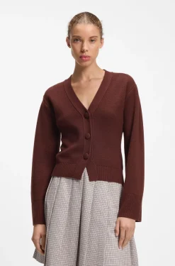 Wool-blend cardigan with logo rivet