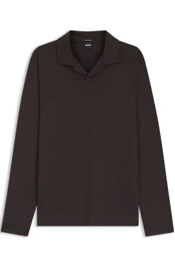 Wool-blend polo shirt with Johnny collar