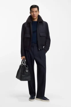 Wool-cashmere coat with faux-fur collar
