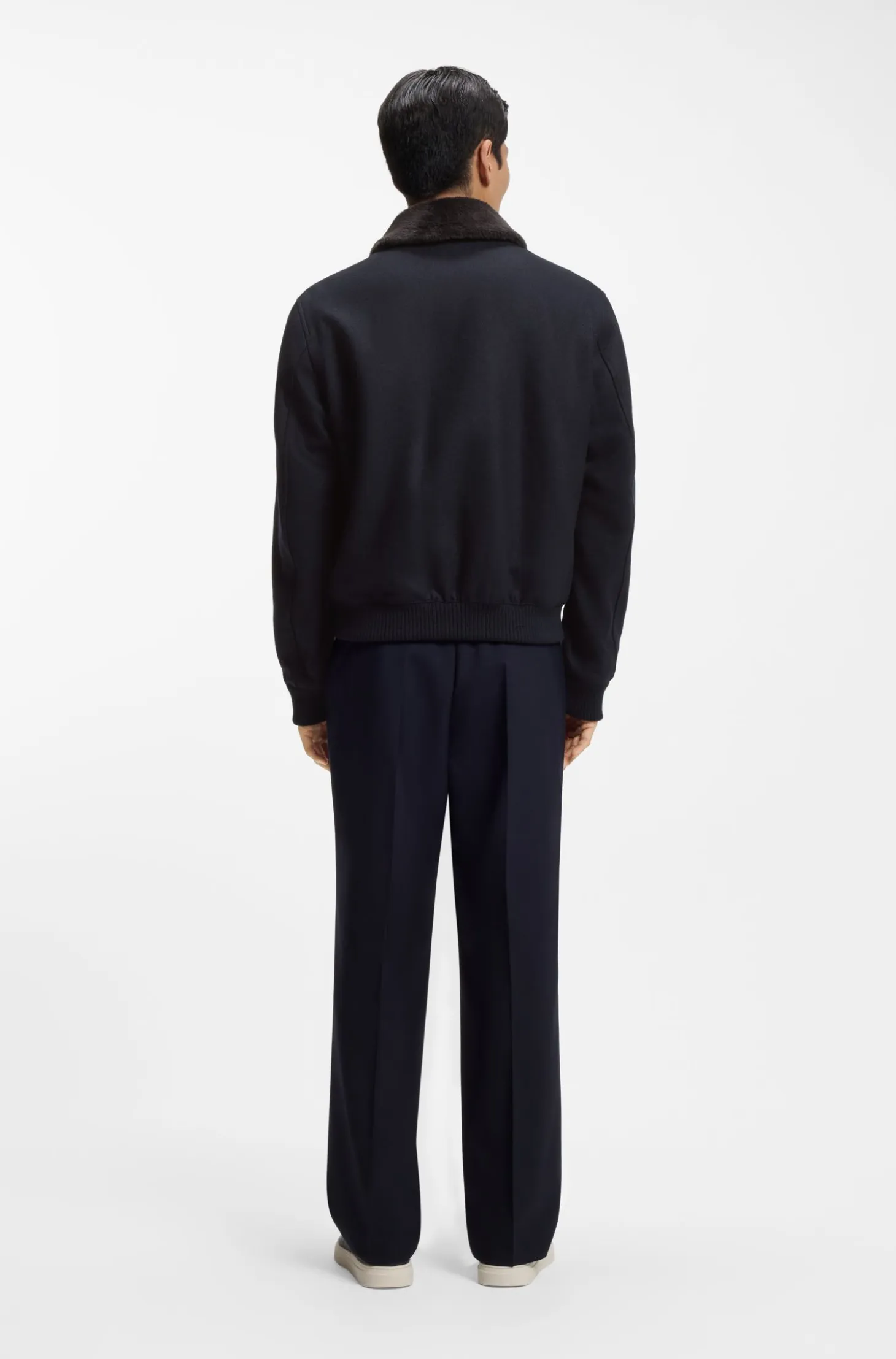 Wool-cashmere coat with faux-fur collar