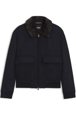 Wool-cashmere coat with faux-fur collar