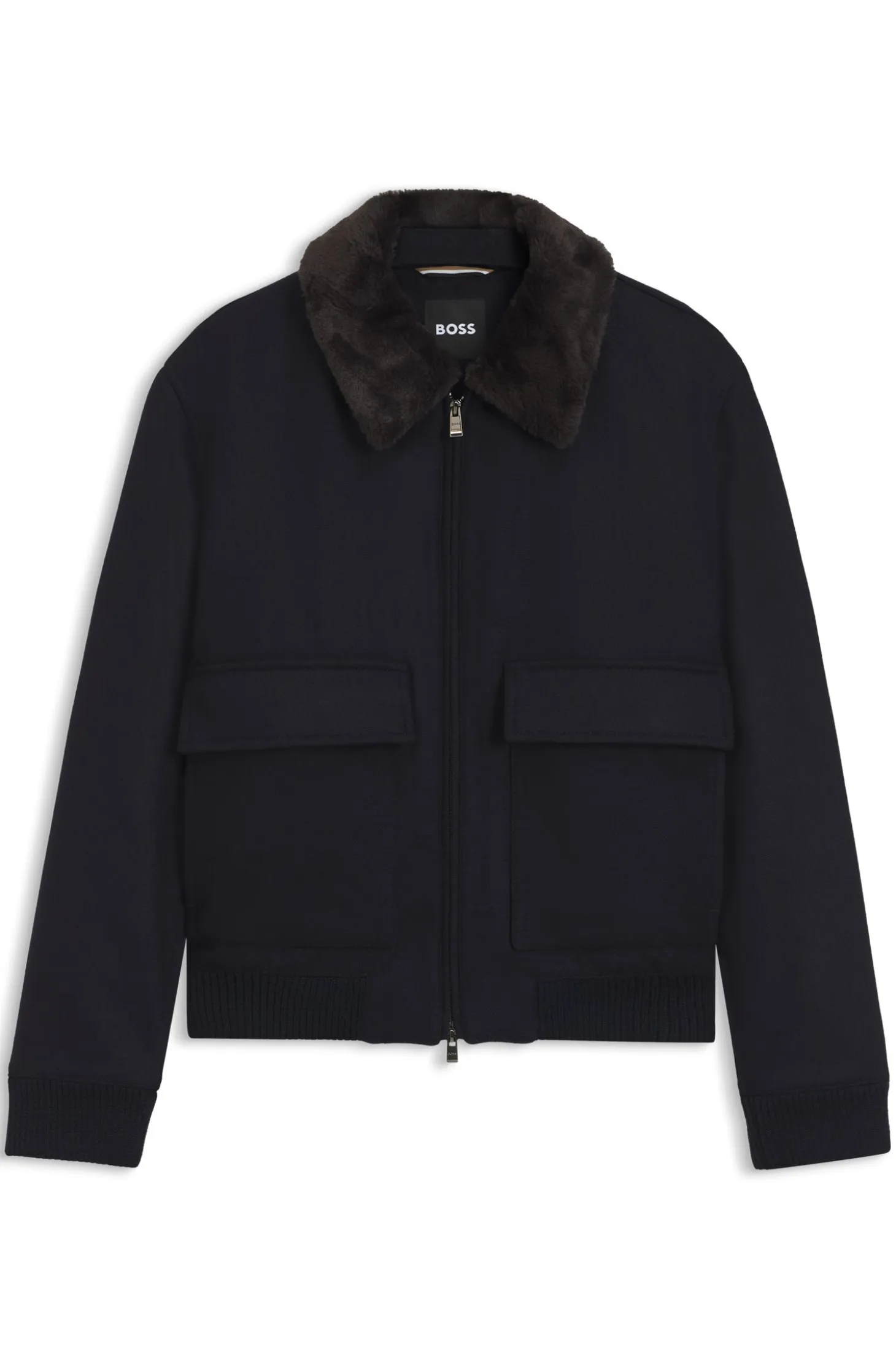 Wool-cashmere coat with faux-fur collar