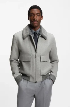 Wool-cashmere coat with faux-fur collar