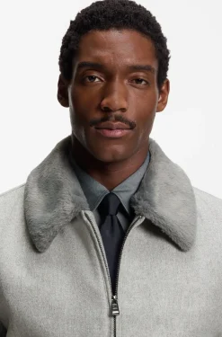 Wool-cashmere coat with faux-fur collar