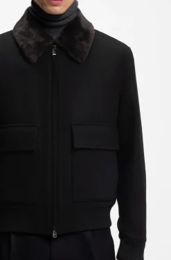 Wool-cashmere coat with faux-fur collar