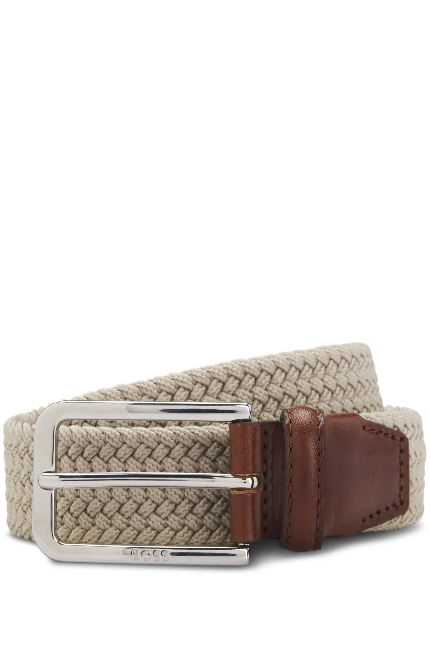 Woven belt with leather facings