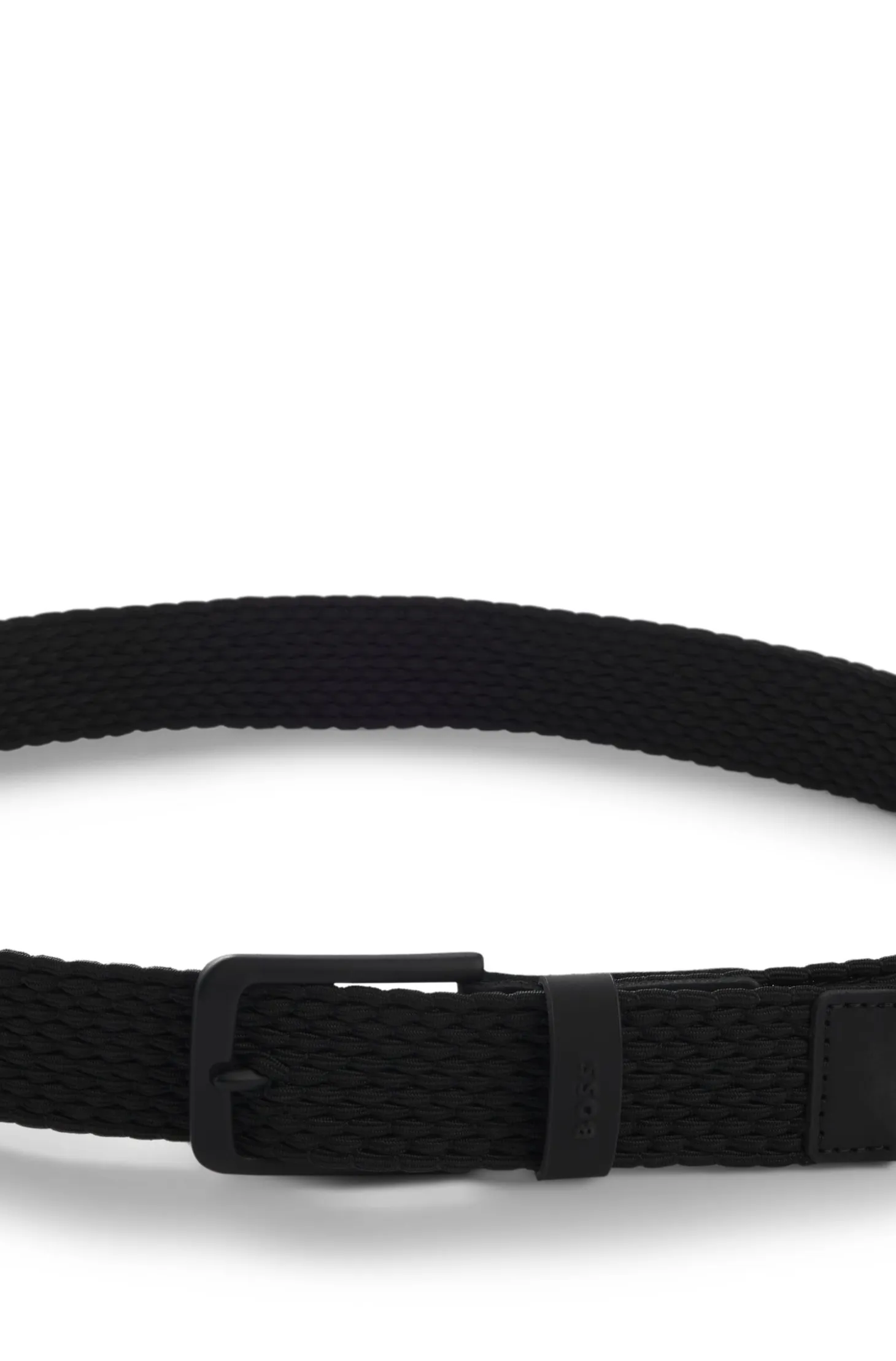 Woven belt with leather trims and logo detail