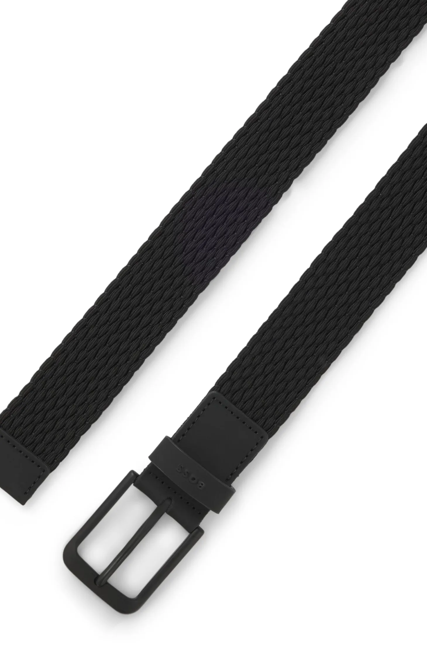 Woven belt with leather trims and logo detail