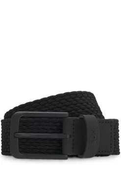 Woven belt with leather trims and logo detail