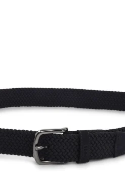 Woven belt with leather trims