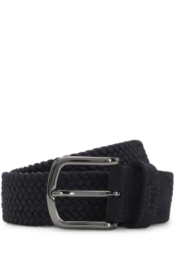 Woven belt with leather trims