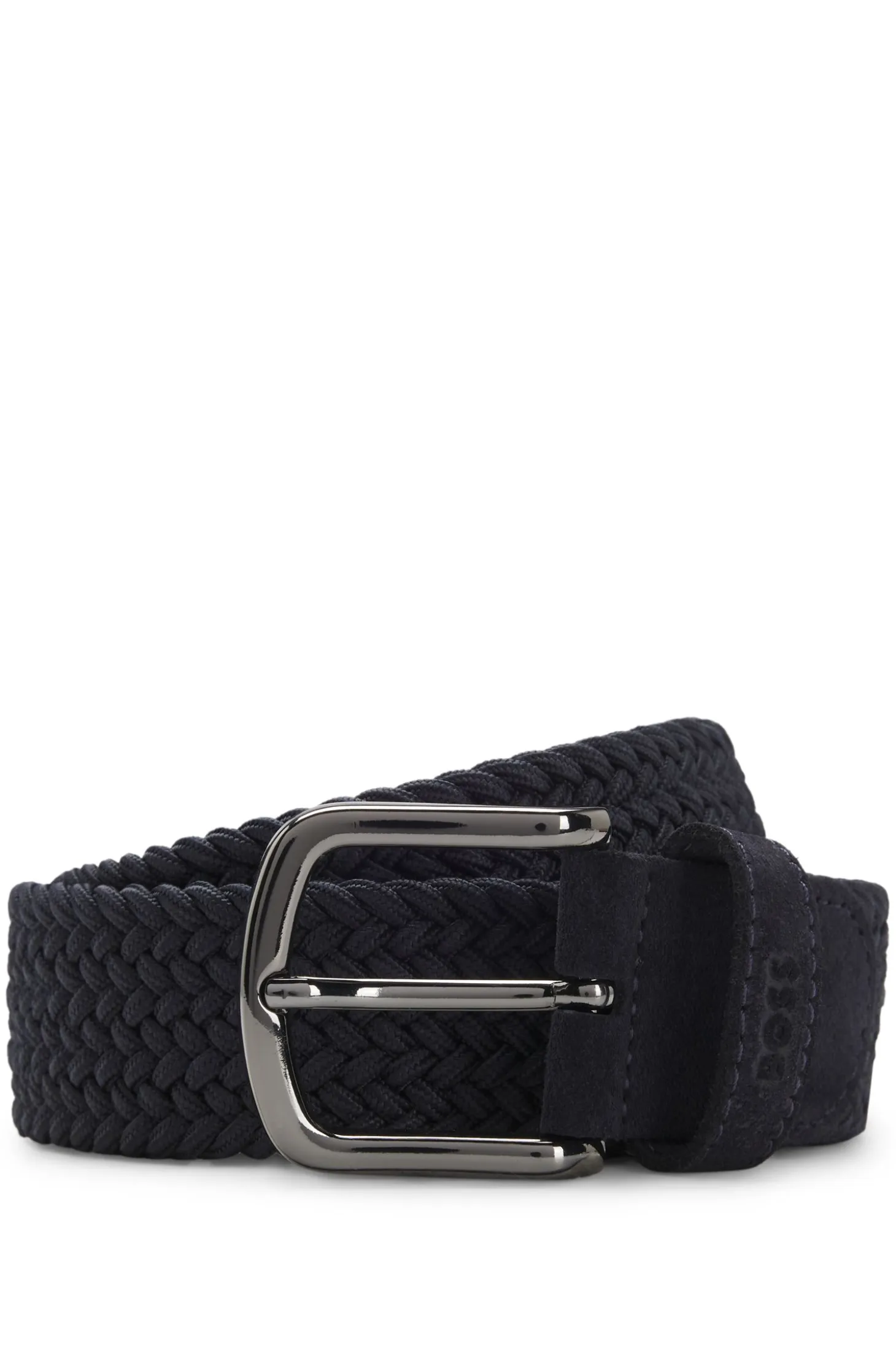 Woven belt with leather trims