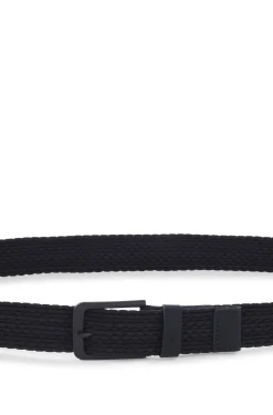Woven belt with leather trims and logo detail