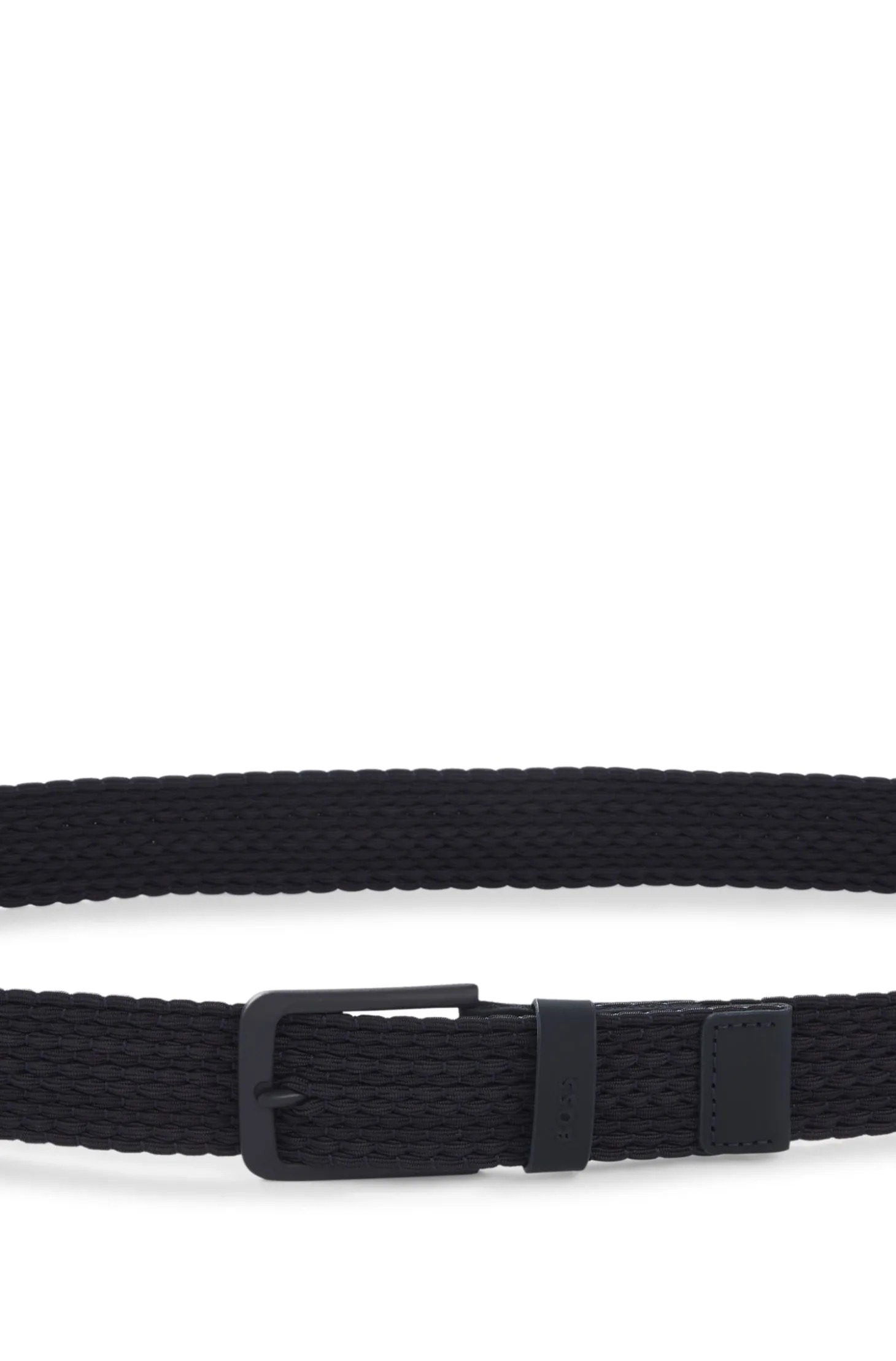 Woven belt with leather trims and logo detail