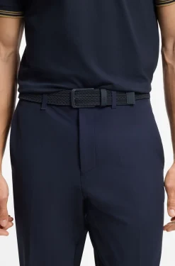 Woven belt with leather trims and logo detail