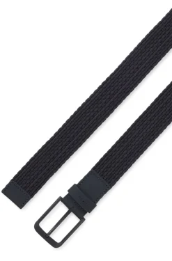 Woven belt with leather trims and logo detail