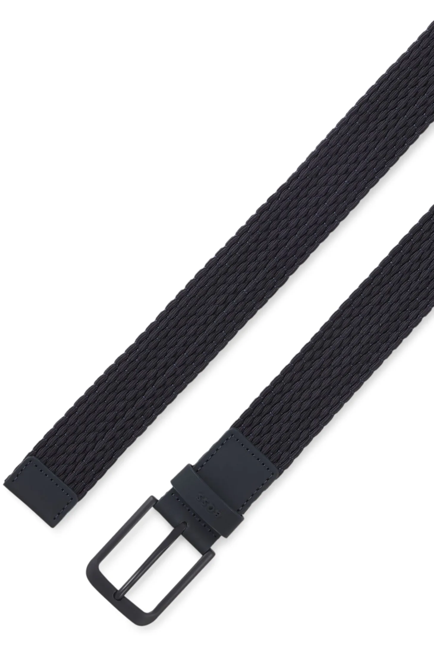 Woven belt with leather trims and logo detail
