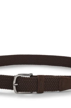 Woven belt with leather trims