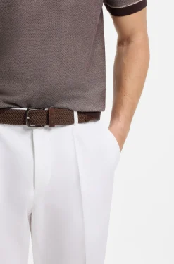 Woven belt with leather trims