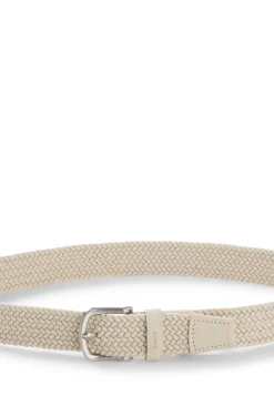 Woven belt with leather trims