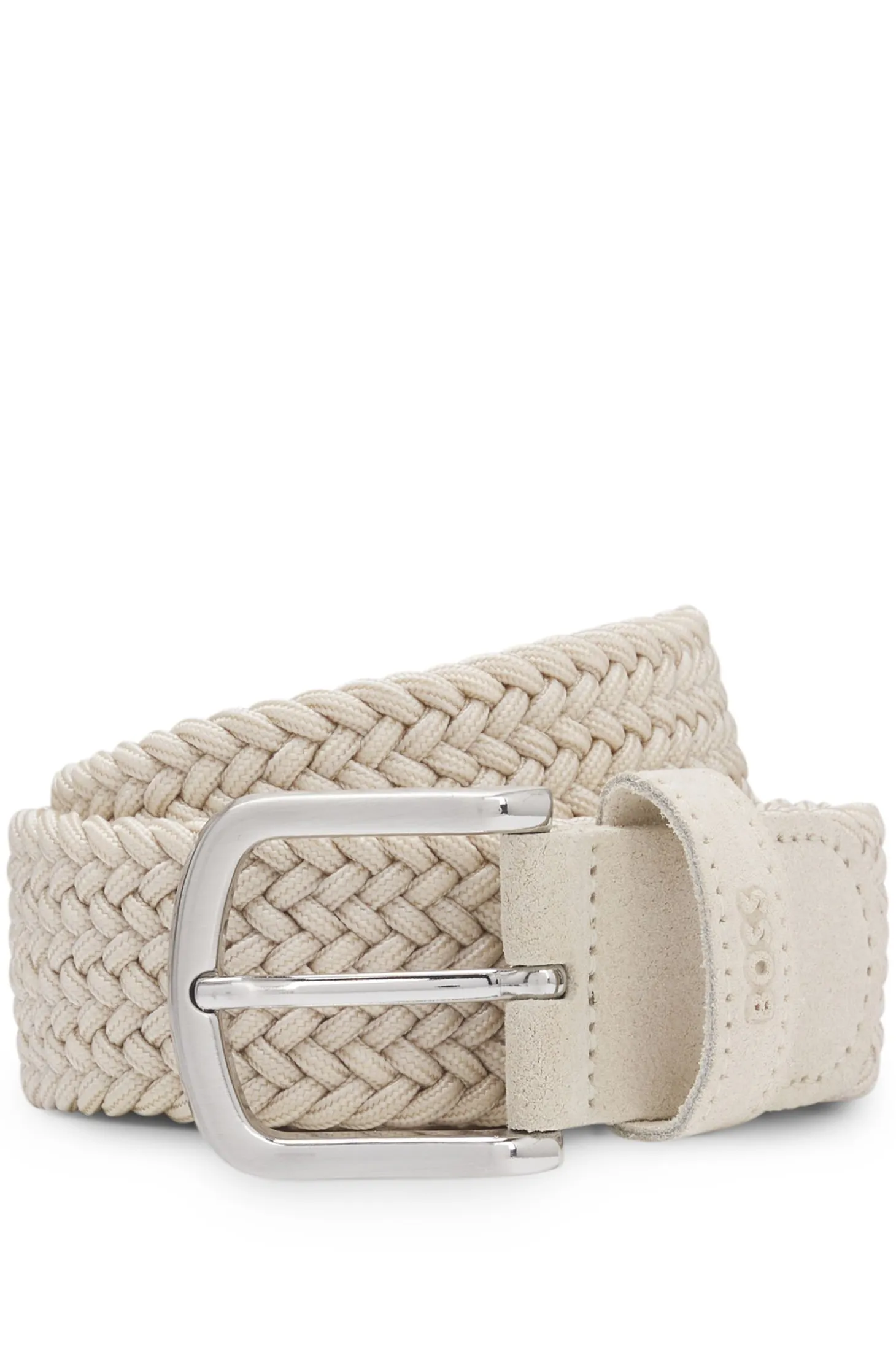 Woven belt with leather trims