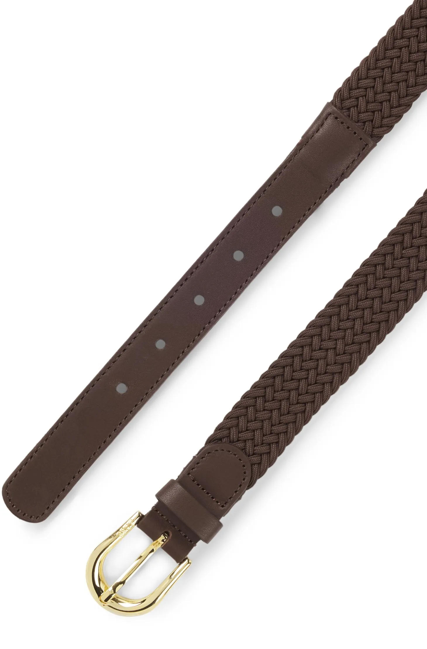 Woven belt with leather trims