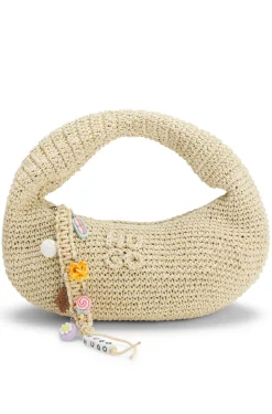Woven hobo bag with logo charm