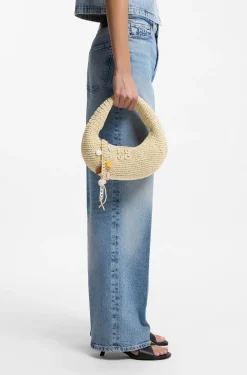 Woven hobo bag with logo charm