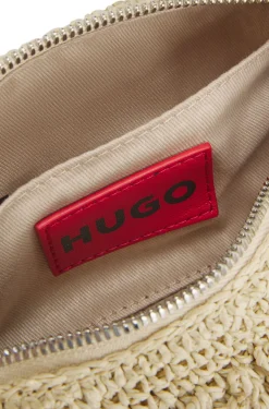 Woven hobo bag with logo charm