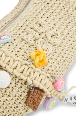 Woven hobo bag with logo charm